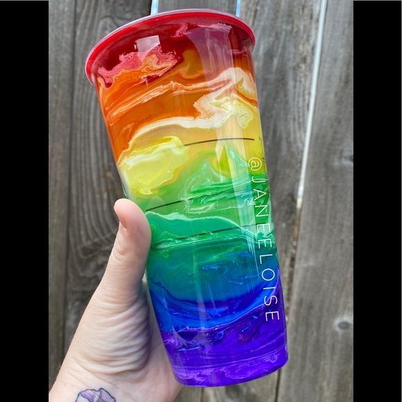 Custom Made Rainbow Epoxy Sealed Starbucks Cup - Picture 3 of 6